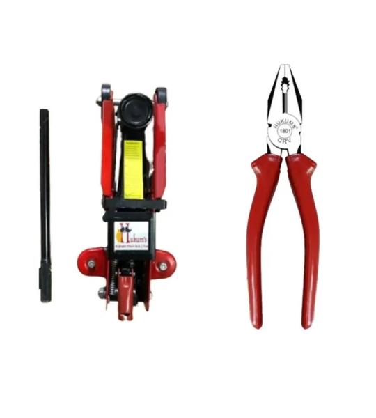 Hukums 2 Ton Capacity Hydraulic Floor Trolley Jack With a Box and Hukums 8 inch combination plier for Domestic Usage