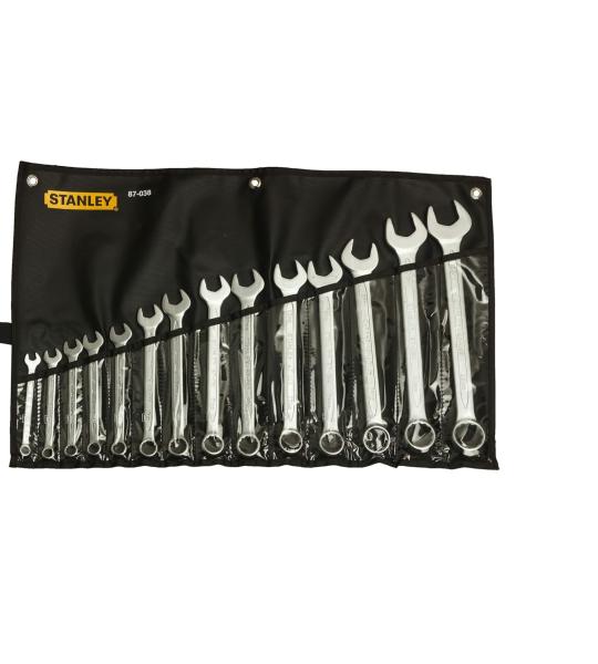STANLEY 1-87-038 Chrome Vanadium Steel Slimline Metric Combination Spanner Set (Silver 14-Pieces)